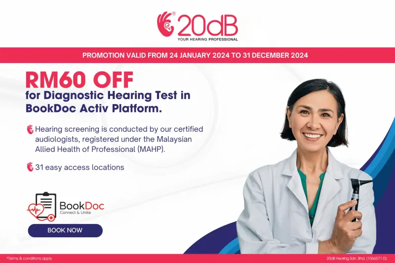 Offer for BookDoc Activ Members: RM 60 Off on Hearing Test at 20dB Hearing